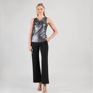 NEW CLARA SUN WOO shimmer stretch high scoop modern tank in silver